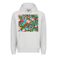Dove Grey flamingos with leaves Premium Hoodie - BarkalooDesign