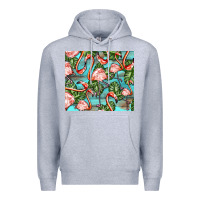 Heather Grey flamingos with leaves Premium Hoodie - BarkalooDesign