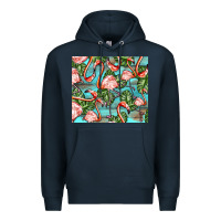 Navy flamingos with leaves Premium Hoodie - BarkalooDesign