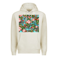 Oatmeal Heather flamingos with leaves Premium Hoodie - BarkalooDesign