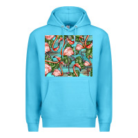 Ocean Blue flamingos with leaves Premium Hoodie - BarkalooDesign