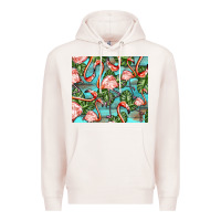 Pale Pink flamingos with leaves Premium Hoodie - BarkalooDesign