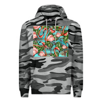 Slate Camo flamingos with leaves Premium Hoodie - BarkalooDesign