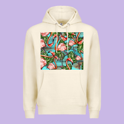 Flamingos With Leaves Premium Hoodie Designed By Barkaloodesign