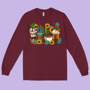 Coffee Cups Long Sleeve Tee Designed By Artiststas