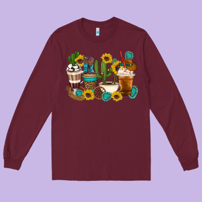 Coffee Cups Long Sleeve Tee Designed By Artiststas