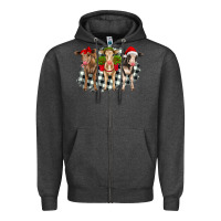 Charcoal Heather Christmas heifers front view Zipper Hoodie - RanaPortraitStore