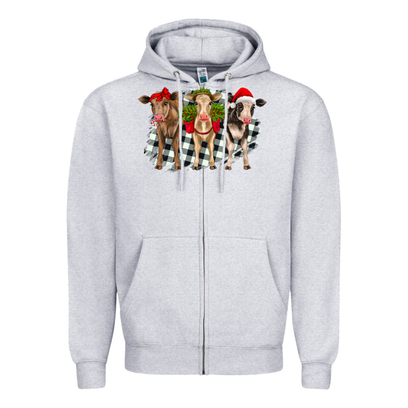 Christmas Heifers Front View Zipper Hoodie by RanaPortraitStore | Teevron