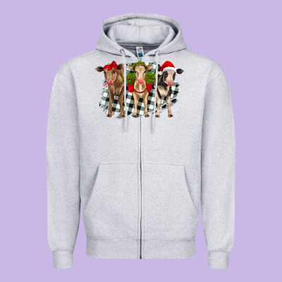 Christmas Heifers Front View Zipper Hoodie Designed By Ranaportraitstore