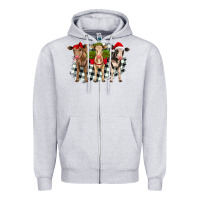 Heather Grey Christmas heifers front view Zipper Hoodie - RanaPortraitStore