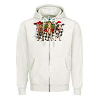 Oatmeal Heather Christmas heifers front view Zipper Hoodie - RanaPortraitStore
