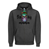 Charcoal Heather spooky mama skull Zipper Hoodie - RanaPortraitStore