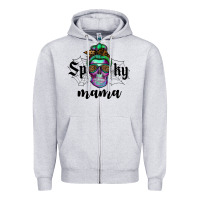 Heather Grey spooky mama skull Zipper Hoodie - RanaPortraitStore