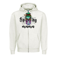 Oatmeal Heather spooky mama skull Zipper Hoodie - RanaPortraitStore