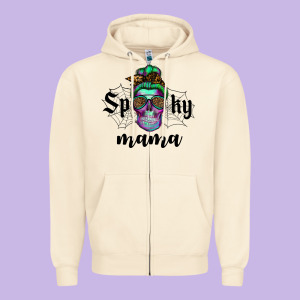 Spooky Mama Skull Zipper Hoodie Designed By Ranaportraitstore