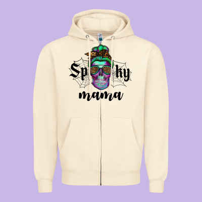 Spooky Mama Skull Zipper Hoodie Designed By Ranaportraitstore
