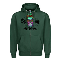 Sports Green spooky mama skull Zipper Hoodie - RanaPortraitStore