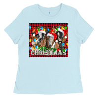 Baby Blue Merry Christmas  With Goats Ladies Tee - LillyAllenDesigns