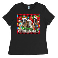 Black Merry Christmas  With Goats Ladies Tee - LillyAllenDesigns