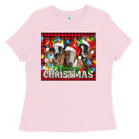 Bubblegum Pink Merry Christmas  With Goats Ladies Tee - LillyAllenDesigns
