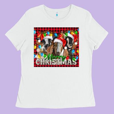 Merry Christmas  With Goats Ladies Tee Designed By Lillyallendesigns