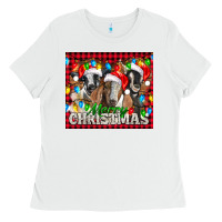 White Merry Christmas  With Goats Ladies Tee - LillyAllenDesigns