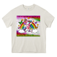 Cream LGBTQ Dabbbing Unicorn And Rainbow Tumbler Heavy Core Tee - BundleAndBundleShop