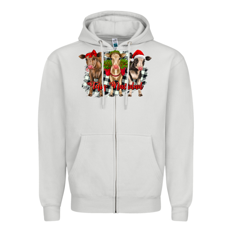 Feliz Navidad Heifers Front View Zipper Hoodie by RanaPortraitStore | Teevron
