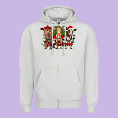 Feliz Navidad Heifers Front View Zipper Hoodie Designed By Ranaportraitstore