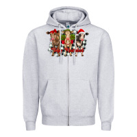 Heather Grey feliz navidad heifers front view Zipper Hoodie - RanaPortraitStore