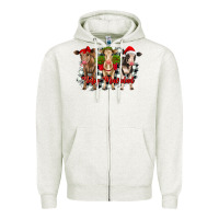 Oatmeal Heather feliz navidad heifers front view Zipper Hoodie - RanaPortraitStore