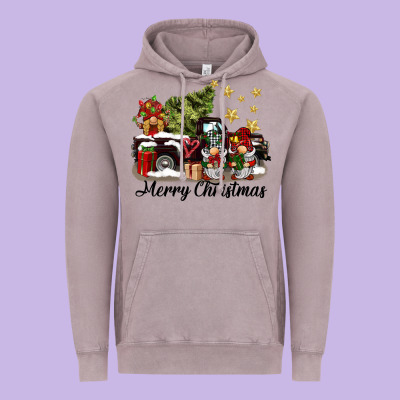 Merry Christmas Gnomes Truck Vintage Hoodie Designed By Barkaloodesign