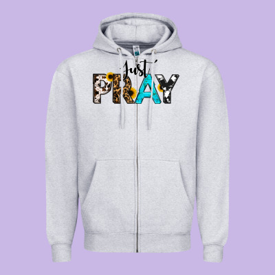 Just Pray Zipper Hoodie Designed By Ranaportraitstore
