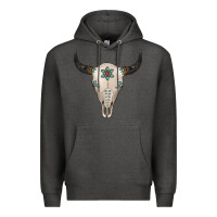 Charcoal Heather Turquoise Bull Skull Premium Hoodie - Jasminsmagicworld