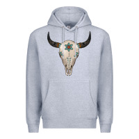 Heather Grey Turquoise Bull Skull Premium Hoodie - Jasminsmagicworld