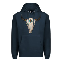 Navy Turquoise Bull Skull Premium Hoodie - Jasminsmagicworld
