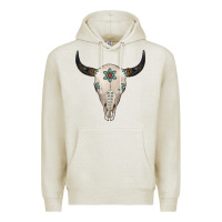 Oatmeal Heather Turquoise Bull Skull Premium Hoodie - Jasminsmagicworld