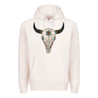 Pale Pink Turquoise Bull Skull Premium Hoodie - Jasminsmagicworld