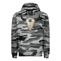 Slate Camo Turquoise Bull Skull Premium Hoodie - Jasminsmagicworld
