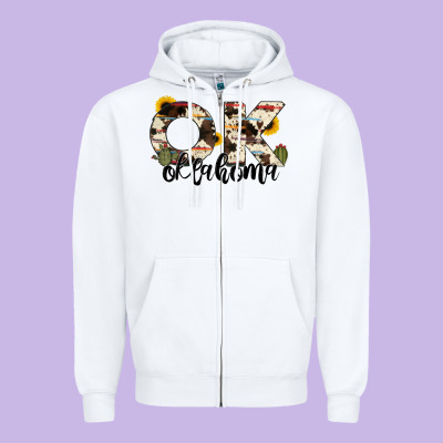 Oklahoma State Cowhide Serape Cactus Zipper Hoodie Designed By Ranaportraitstore