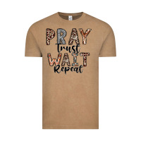 Vintage Coffee Pray Trust Wait Repeat Vintage Tee - CowhideDigitalArt
