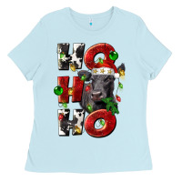 Baby Blue Christmas ho ho ho black angus Ladies Tee - LillyAllenDesigns
