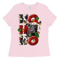 Bubblegum Pink Christmas ho ho ho black angus Ladies Tee - LillyAllenDesigns