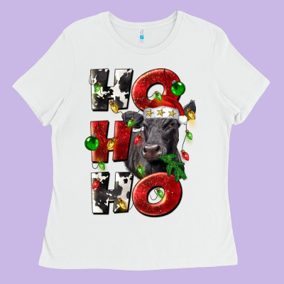 Christmas Ho Ho Ho Black Angus Ladies Tee Designed By Lillyallendesigns