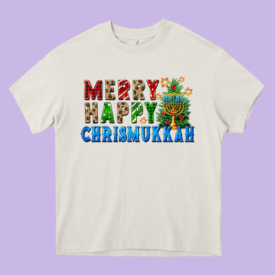 Merry Happy Chrismukkah Heavy Core Tee Designed By Fadigitalartstudio