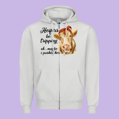 Heifer's Be Trippin' Charolais Cow Zipper Hoodie Designed By Ranaportraitstore