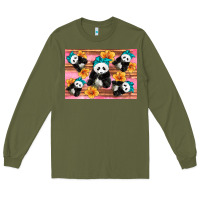 Army Green Baby panda flowers Long Sleeve Tee - Artiststas