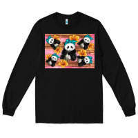 Black Baby panda flowers Long Sleeve Tee - Artiststas