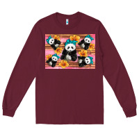 Burgundy Baby panda flowers Long Sleeve Tee - Artiststas