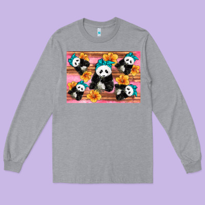 Baby Panda Flowers Long Sleeve Tee Designed By Artiststas
